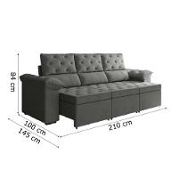 Sofá Retrátil 3 Lugares 2,10m York Suede Cinza - 5