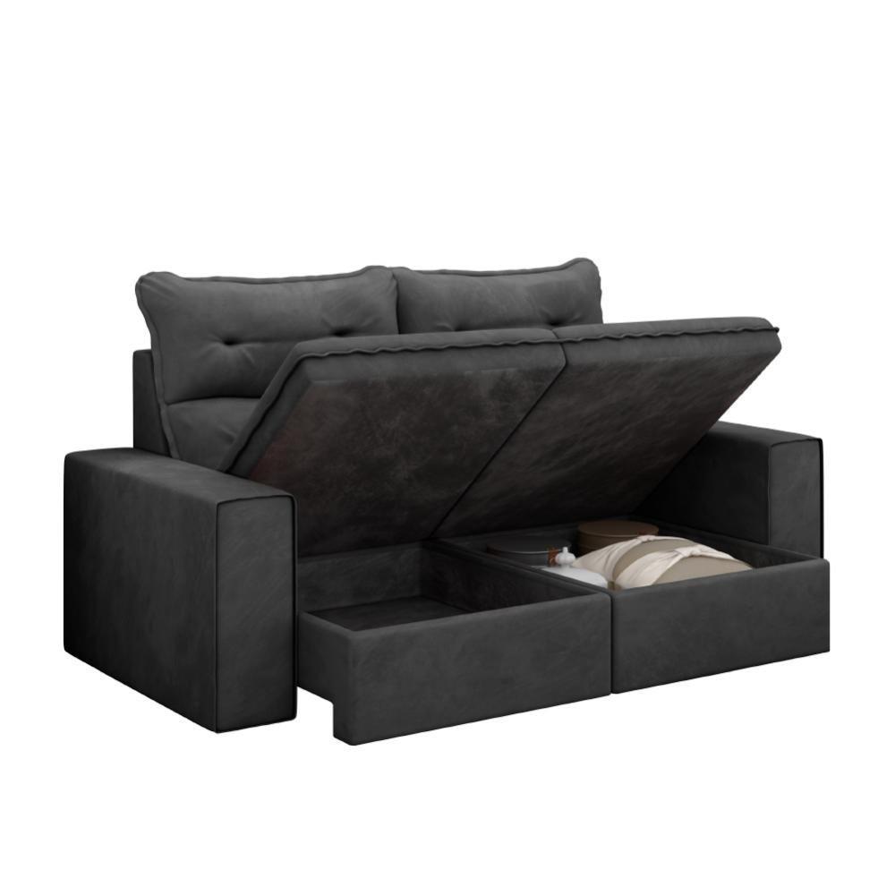 Sofá Retrátil E Reclinável Bipartido Com Baú 2m 3 Lugares Maverik Suede Cinza Com Molas Selmer Cinza - 6