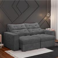 Sofá Retrátil E Reclinável Bipartido Com Baú 2m 3 Lugares Maverik Suede Cinza Com Molas Selmer Cinza - 5
