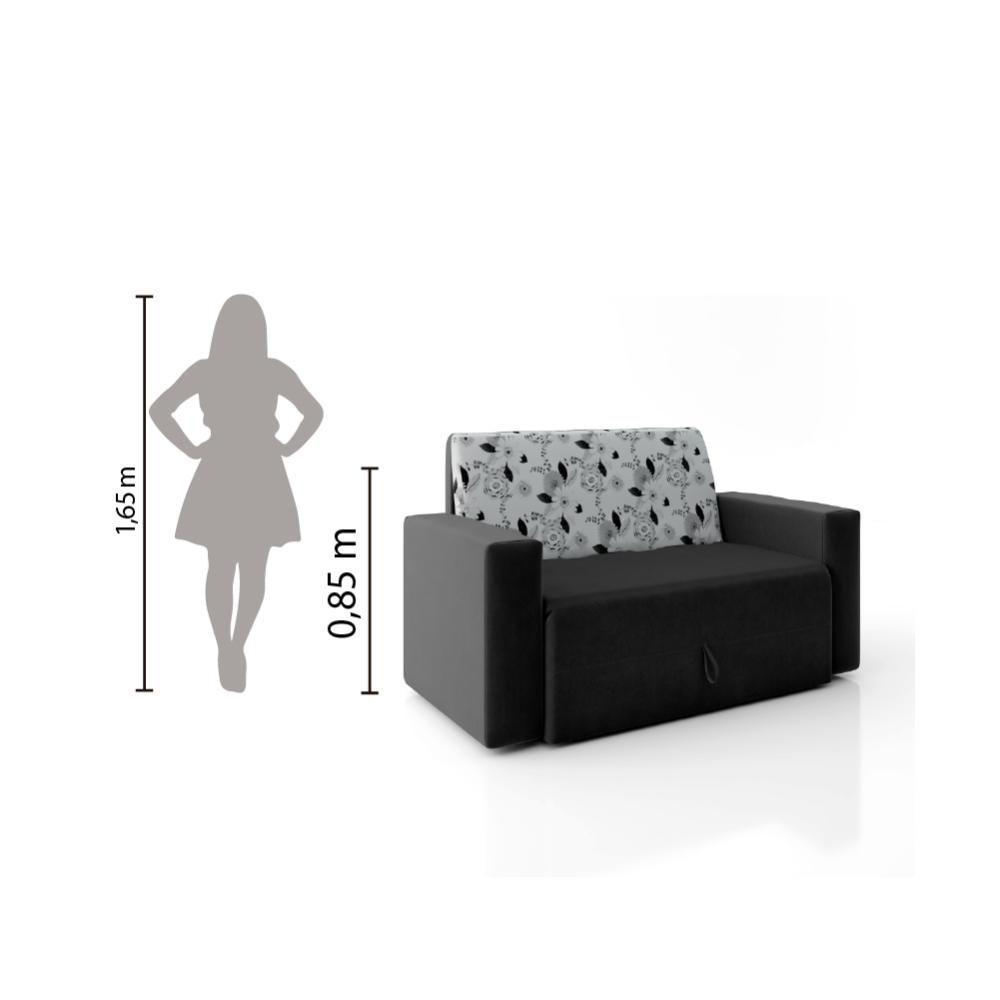 Sofá-cama 2 Lugares Pratik 5000 Suede Preto/Cinza - 2