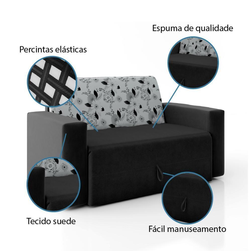 Sofá-cama 2 Lugares Pratik 5000 Suede Preto/Cinza - 3