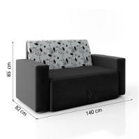 Sofá-cama 2 Lugares Pratik 5000 Suede Preto/Cinza