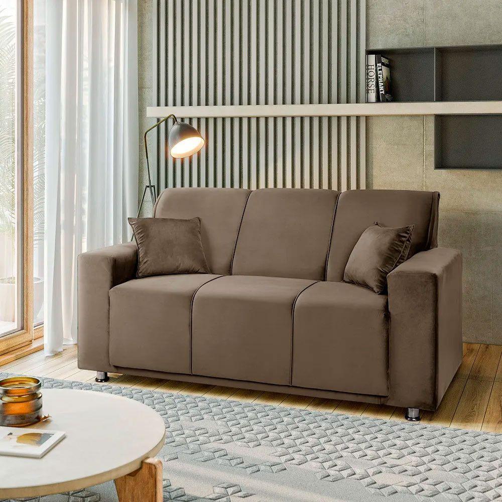 Sófa 3 Lugares Fixo Tokyo Veludo Marrom Castor - Speciale Home Marrom - 1