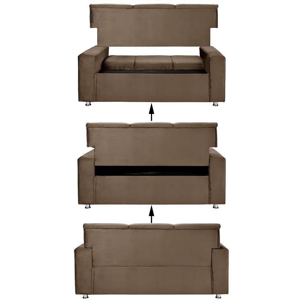 Sófa 3 Lugares Fixo Tokyo Veludo Marrom Castor - Speciale Home Marrom - 4