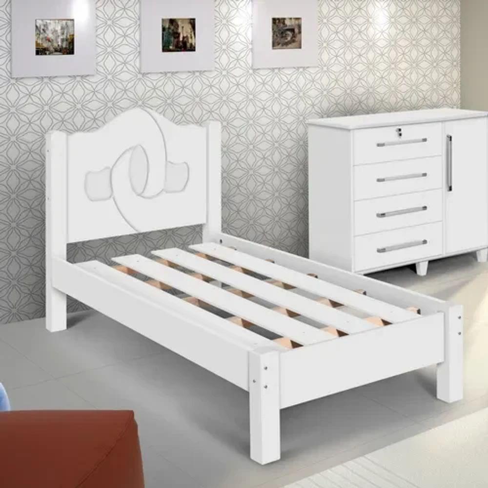 Cama Solteiro Siena 100% Mdf Com Sarrafo Em Madeira Carmolar Branco - 1