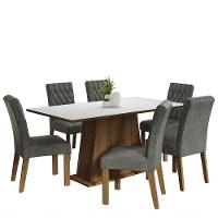 Conjunto Sala De Jantar Mesa Tampo De Madeira 6 Cadeiras Rustic/branco/silver Britney Madesa - 10