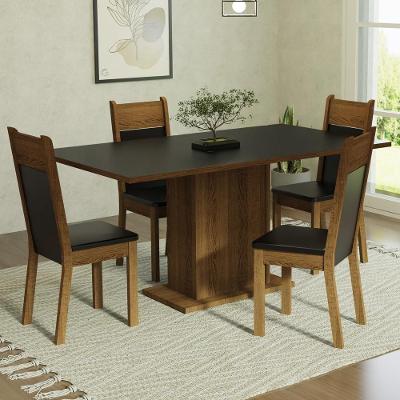 Conjunto de Jantar Elisa 4 Lugares Tampo em MDP com Cadeiras Estofadas Preto 160x90cm
