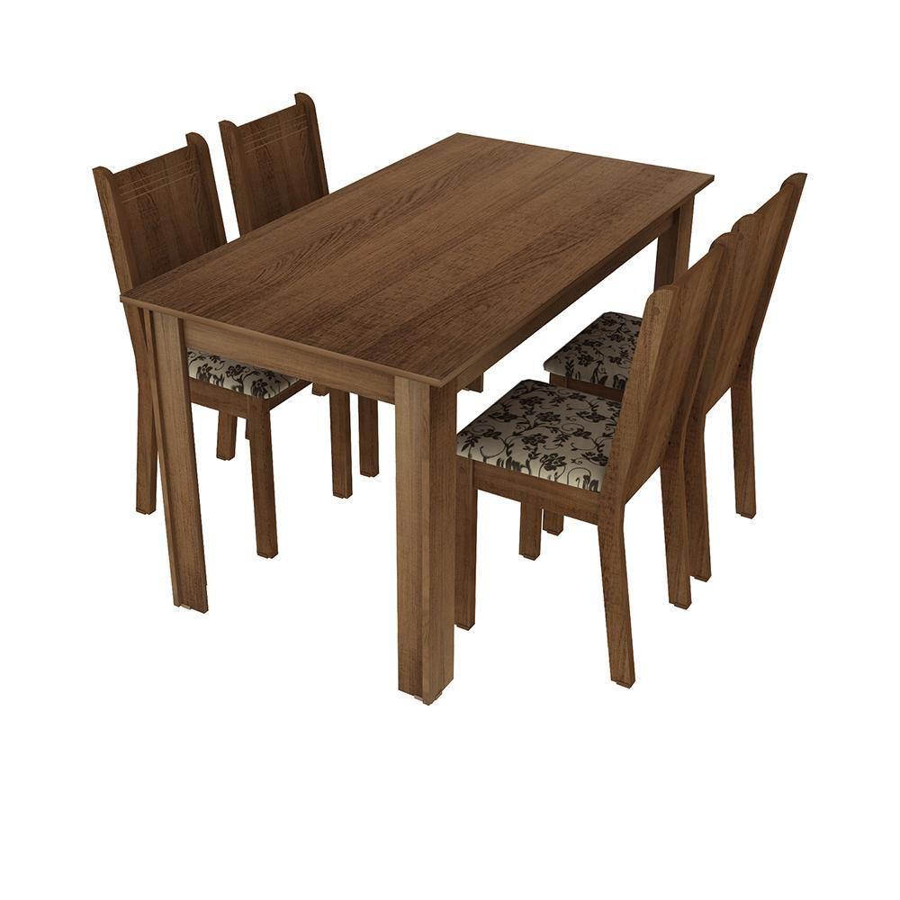 Sala Jantar Rosie Rustic/Floral Bege Mesa 4 Cadeiras Madesa - 2