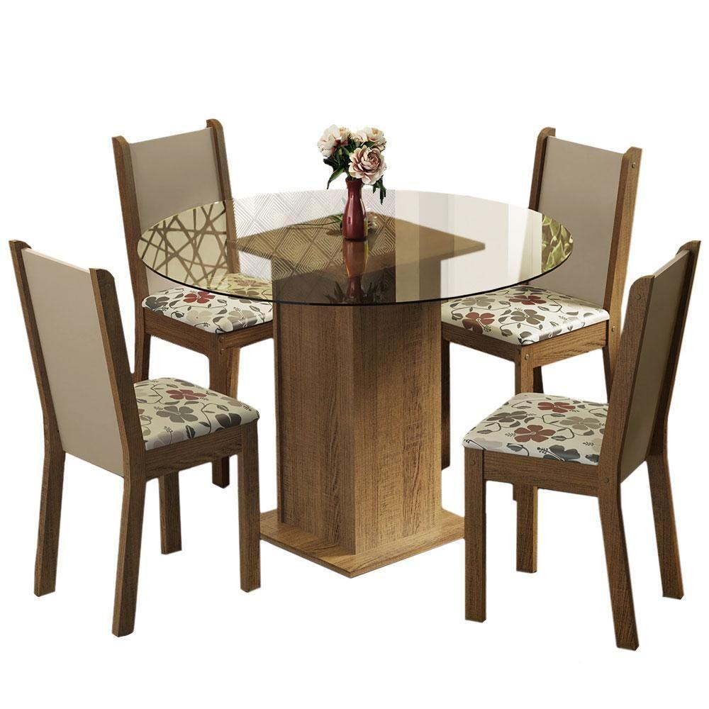 Conj. Mesa Tampo Vidro 4 Cadeiras Rustic/Crema/hibisco - 9