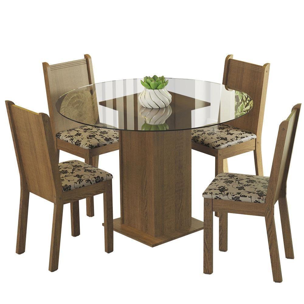 Conj. Mesa Tampo De Vidro 4 Cadeiras Rustic/bege Marrom - 10