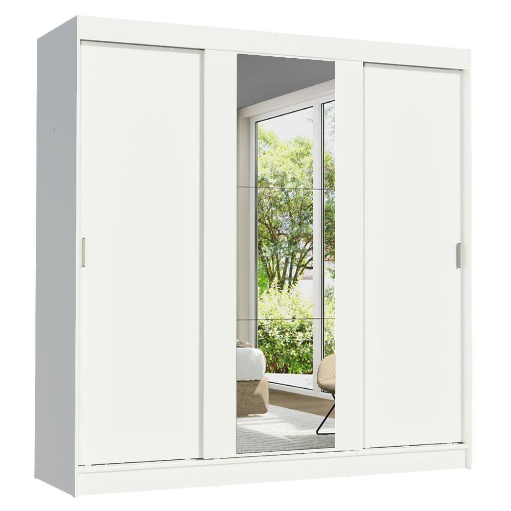 Guarda-roupa Casal Madesa Reno 3 Portas De Correr Com Espelho Branco - 2