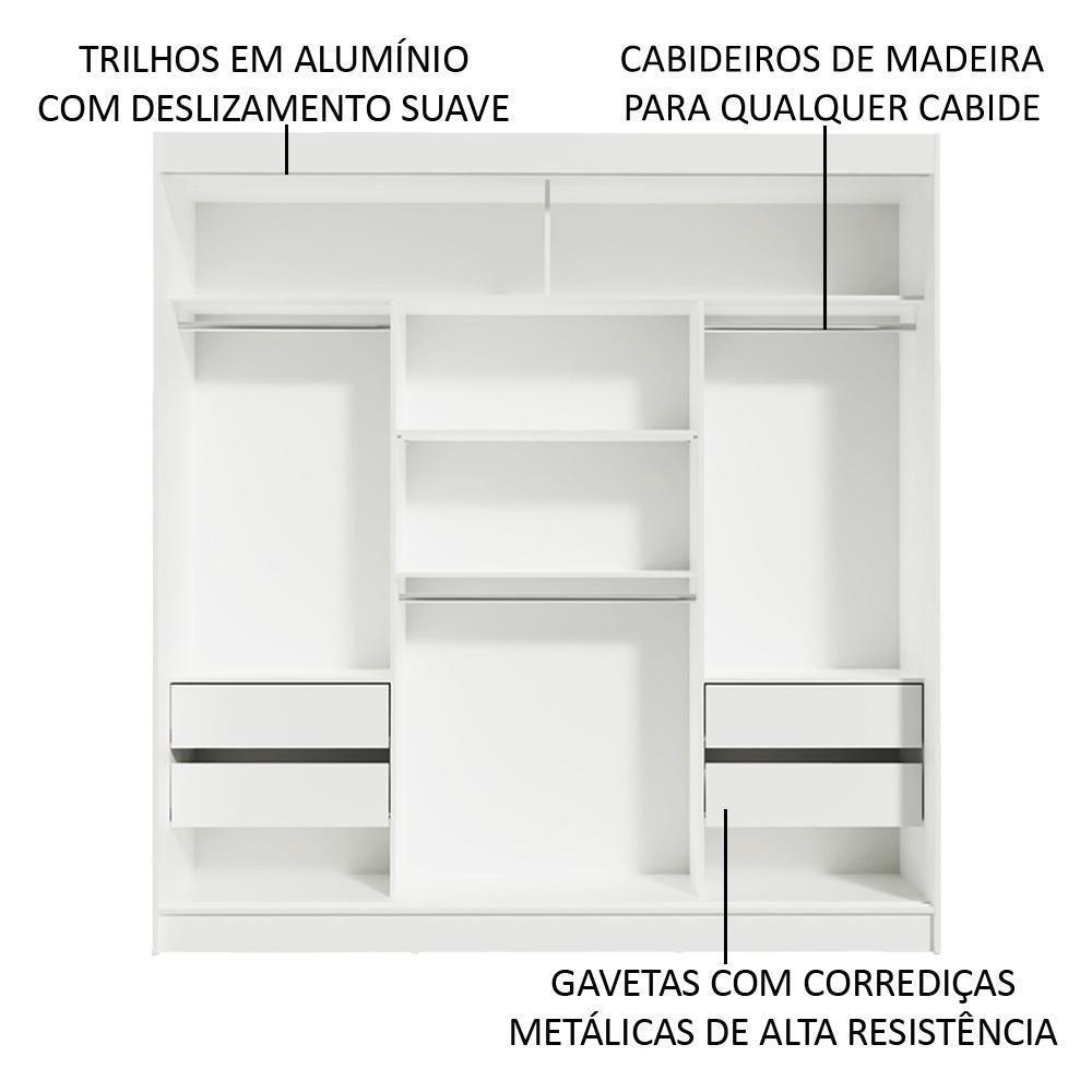 Guarda-roupa Casal Madesa Reno 3 Portas De Correr Com Espelho Branco - 7