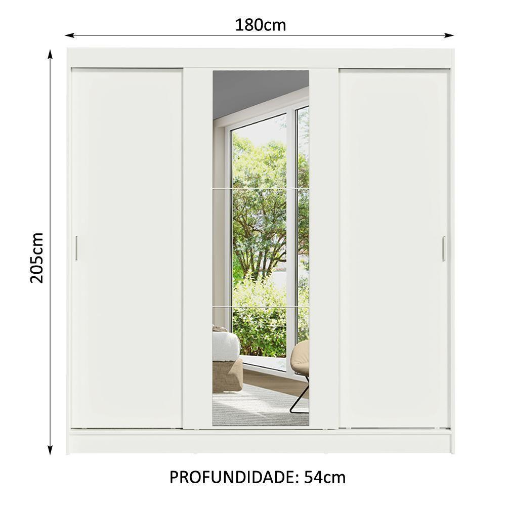 Guarda-roupa Casal Madesa Reno 3 Portas De Correr Com Espelho Branco - 9