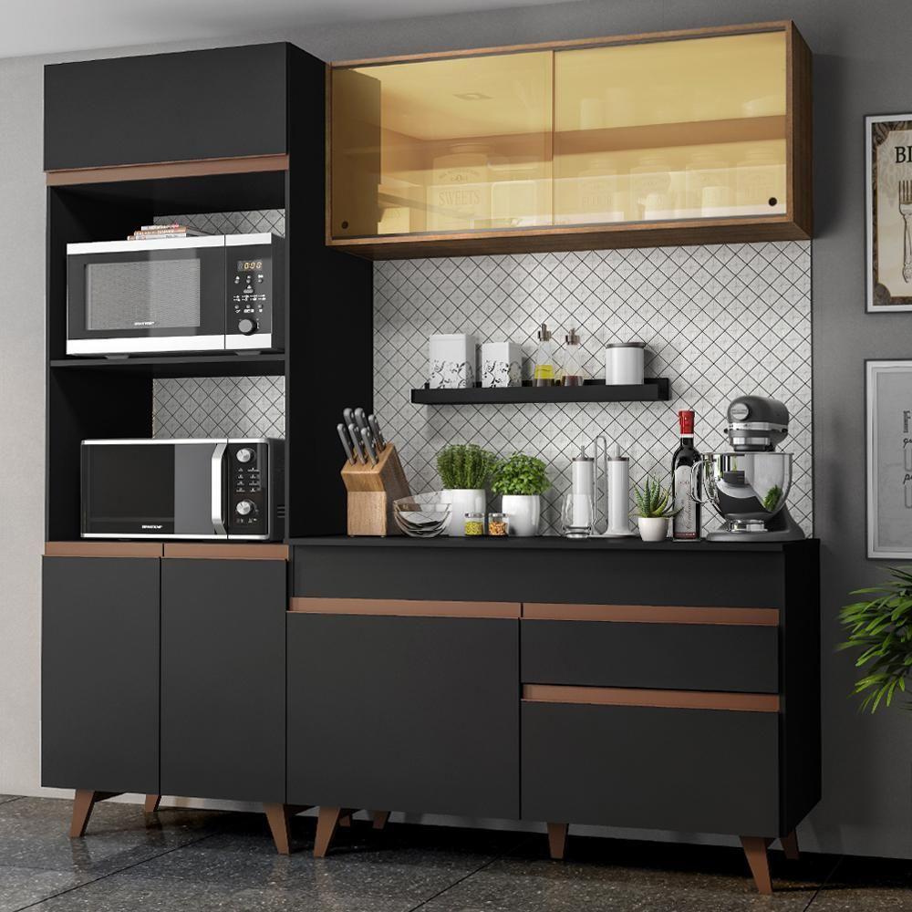 Cozinha Completa Reims com Armário e Balcão Preto Madesa - 1