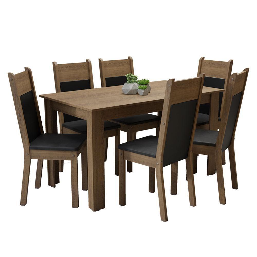 Conjunto Sala De Jantar Madesa Medelin Mesa Tampo De Madeira Com 6 Cadeiras Rustic/preto/sintpreto - 7
