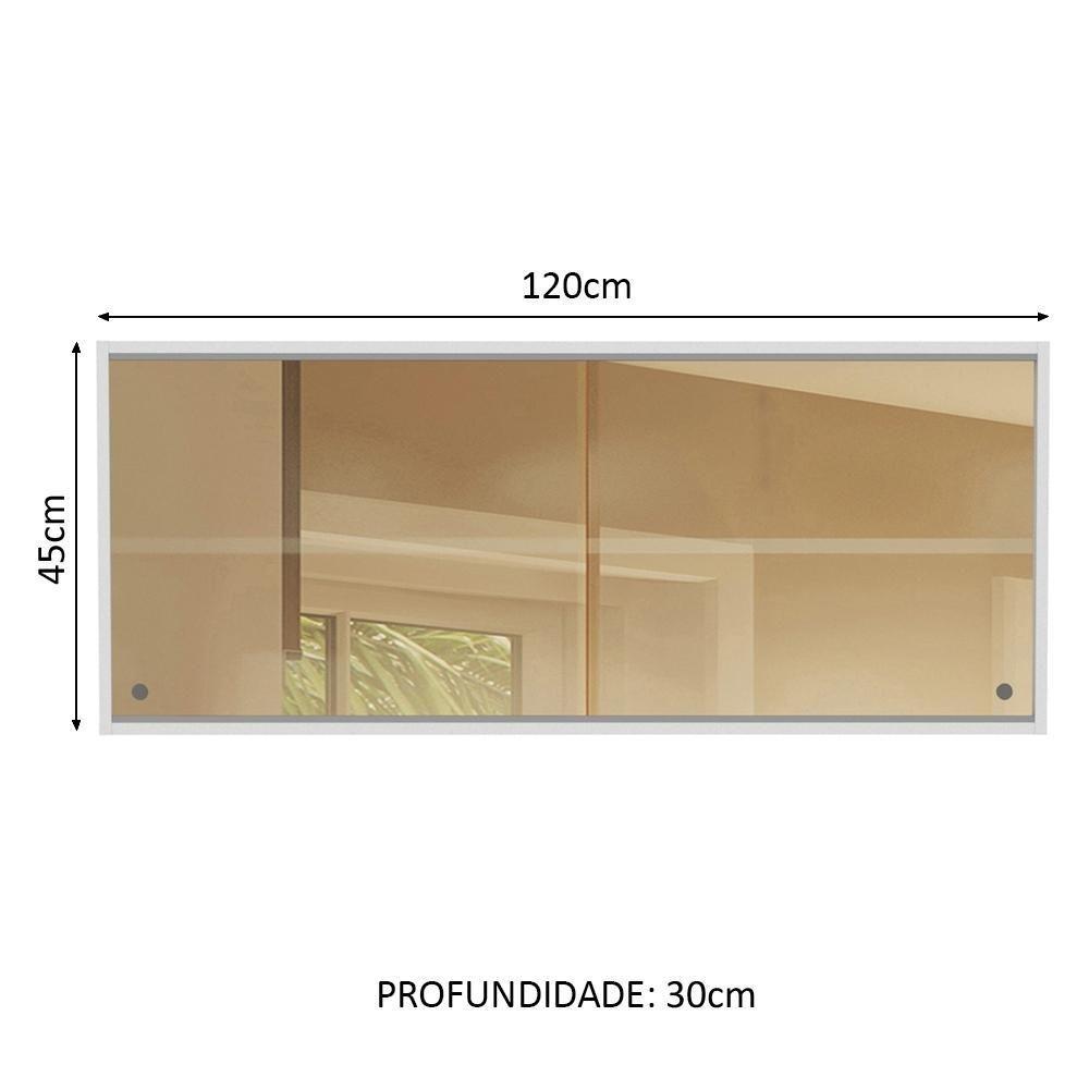 Armário Aéreo Glamy 2 Portas de Correr de Vidro Reflecta Branco Madesa - 6