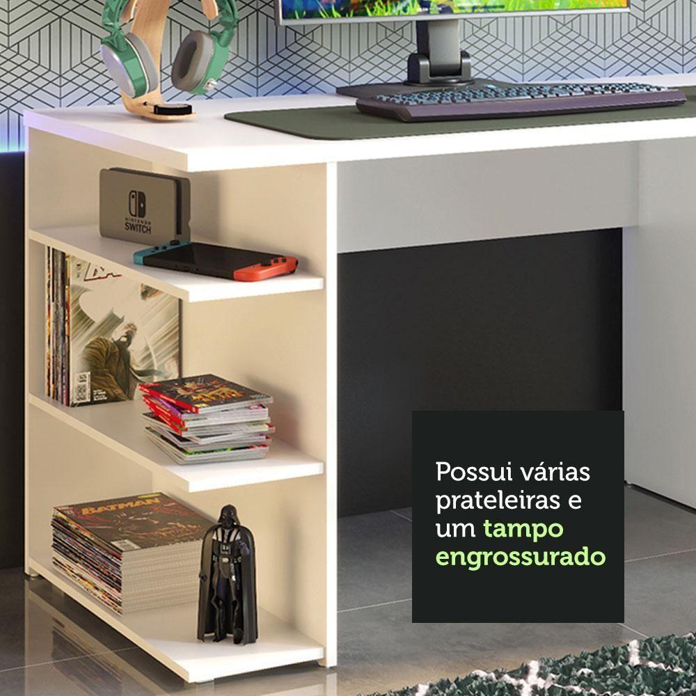 Mesa Para Computador Gamer e Painel Tv - Branco/rustic - 7
