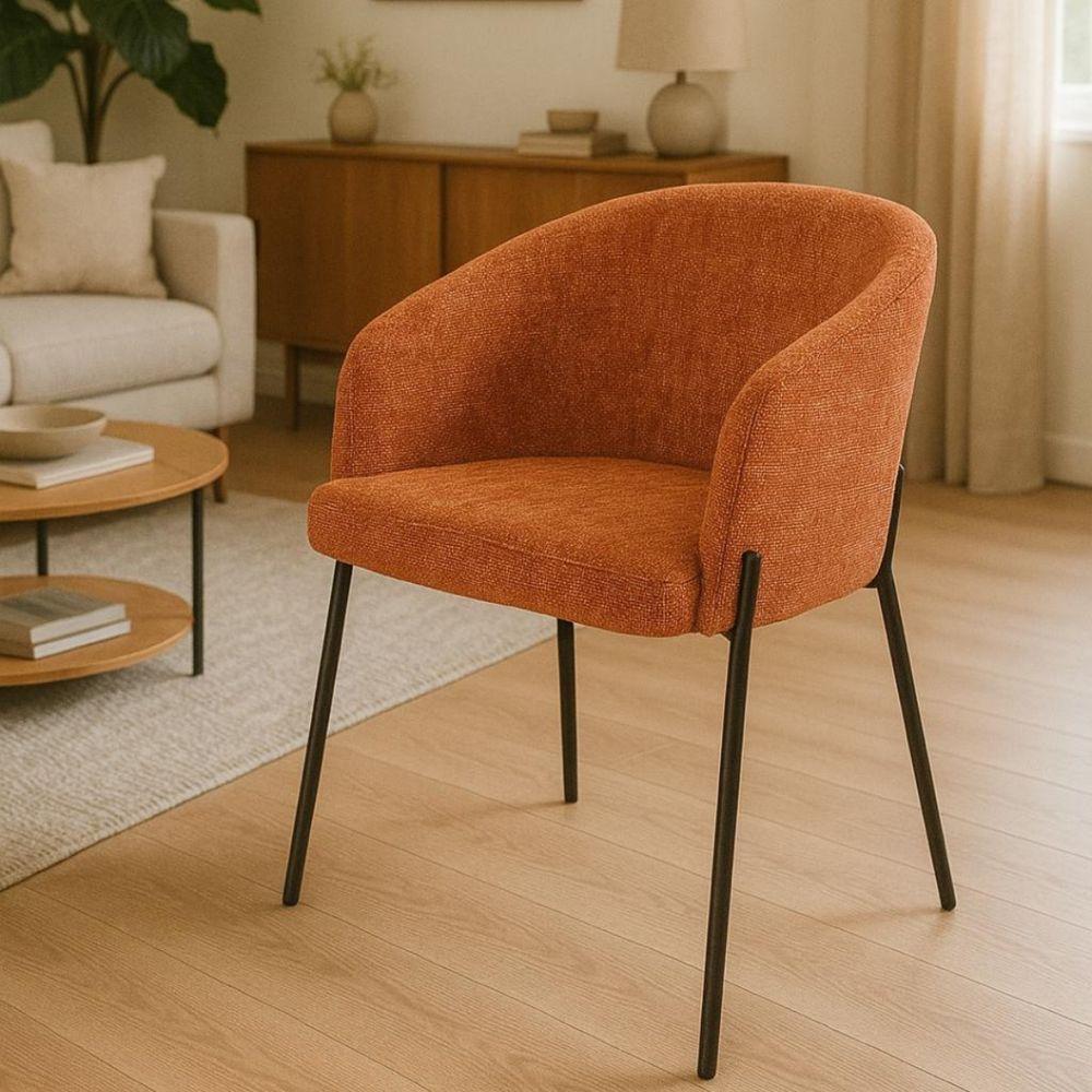 Poltrona Estofada Com Base Fixa Em Aço Carbono Pintura Epóxi – Laura Exclusiva Linho Aveludado Terracota - 1