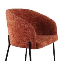 Poltrona Estofada Com Base Fixa Em Aço Carbono Pintura Epóxi – Laura Exclusiva Linho Aveludado Terracota - 3