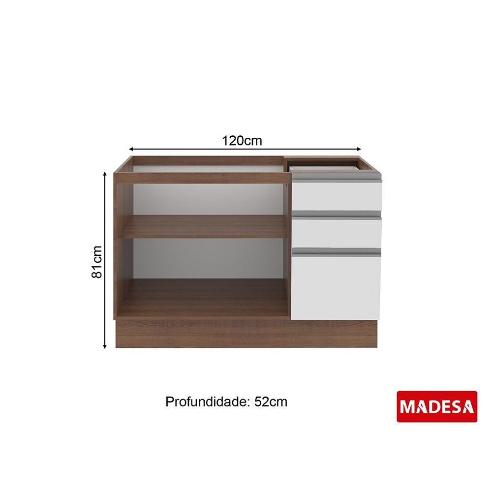 Balcão de Pia Glamy Rustic/Branco 2 Portas 3 Gavetas Madesa - 8