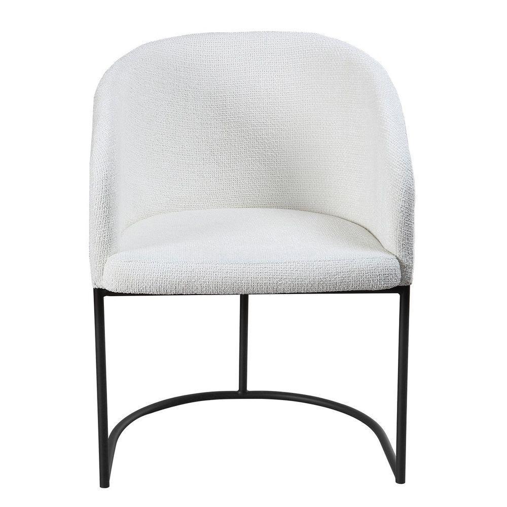 Poltrona Estofada Com Base Fixa Em Aço Carbono Pintura Epóxi – Mavie Exclusiva Linho Aveludado Branco - 1