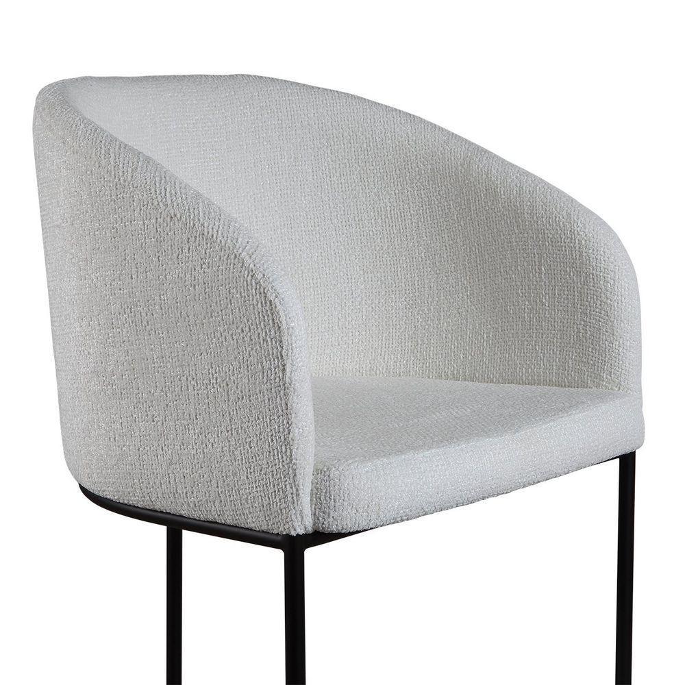 Poltrona Estofada Com Base Fixa Em Aço Carbono Pintura Epóxi – Mavie Exclusiva Linho Aveludado Branco - 2