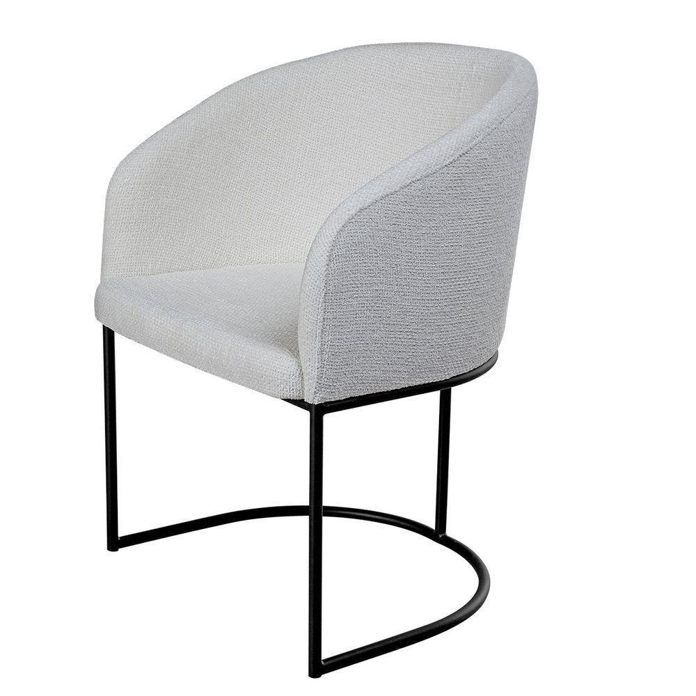 Poltrona Estofada Com Base Fixa Em Aço Carbono Pintura Epóxi – Mavie Exclusiva Linho Aveludado Branco - 4