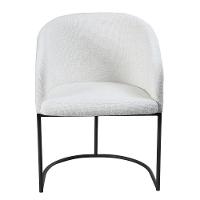 Poltrona Estofada Com Base Fixa Em Aço Carbono Pintura Epóxi – Mavie Exclusiva Linho Aveludado Branco - 1