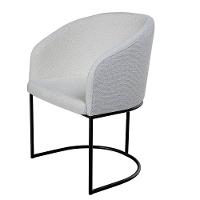 Poltrona Estofada Com Base Fixa Em Aço Carbono Pintura Epóxi – Mavie Exclusiva Linho Aveludado Branco - 4