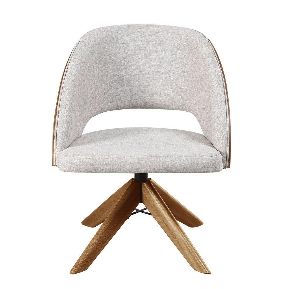 Poltrona Estofada Com Base Giratória Em Madeira Maciça – Prada Exclusiva Linho Palha - 2