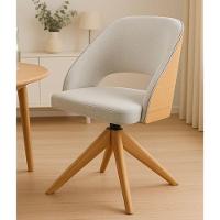 Poltrona Estofada Com Base Giratória Em Madeira Maciça – Prada Exclusiva Linho Palha - 1