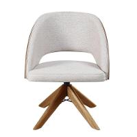 Poltrona Estofada Com Base Giratória Em Madeira Maciça – Prada Exclusiva Linho Palha - 2