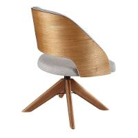 Poltrona Estofada Com Base Giratória Em Madeira Maciça – Prada Exclusiva Linho Palha