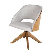 Poltrona Estofada Com Base Giratória Em Madeira Maciça – Prada Exclusiva Linho Palha - 5