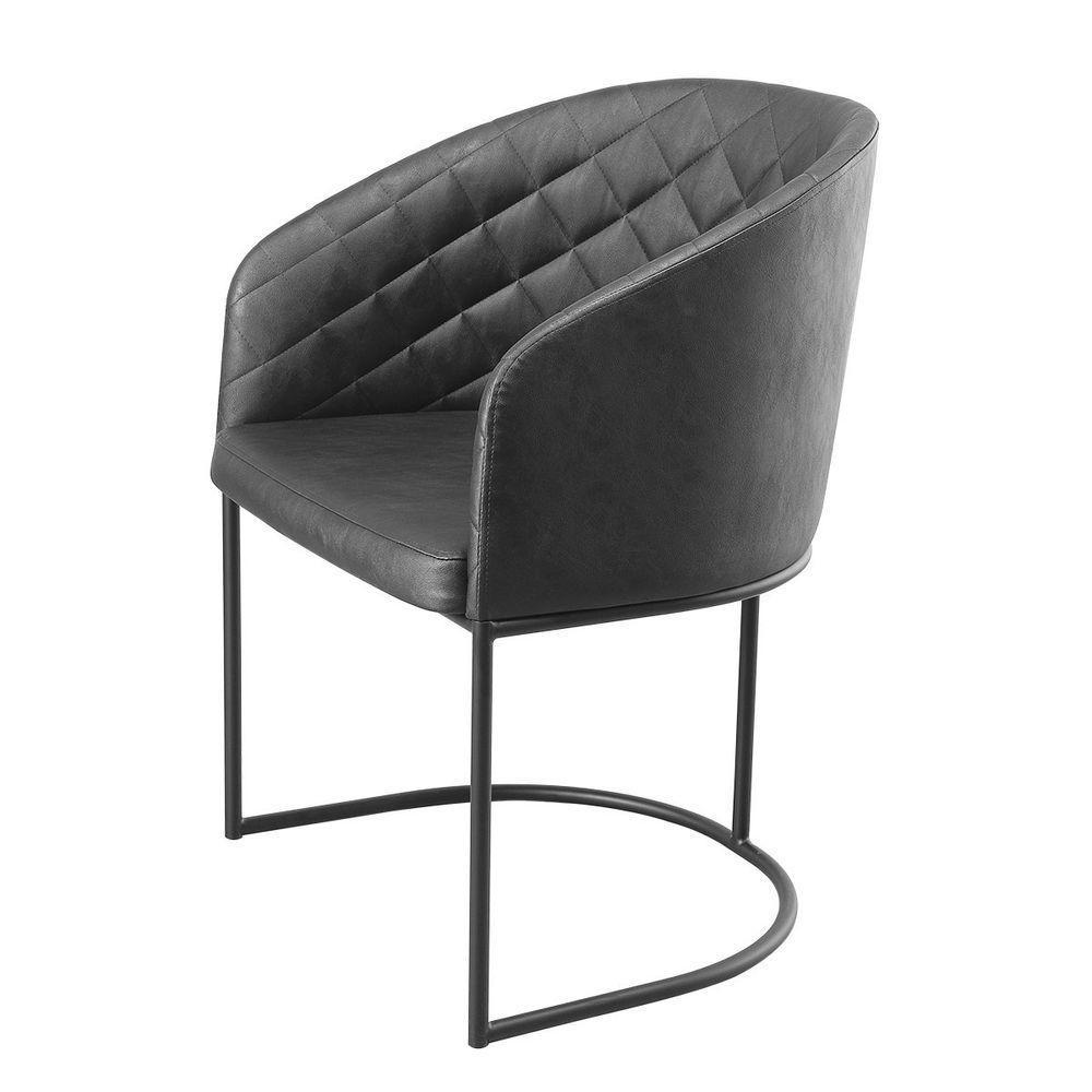 Poltrona Estofada Com Base Fixa Em Aço Carbono Pintura Epóxi – Mavie Exclusiva Courino Durango Preto - Preto Fosco Epóxi - 3