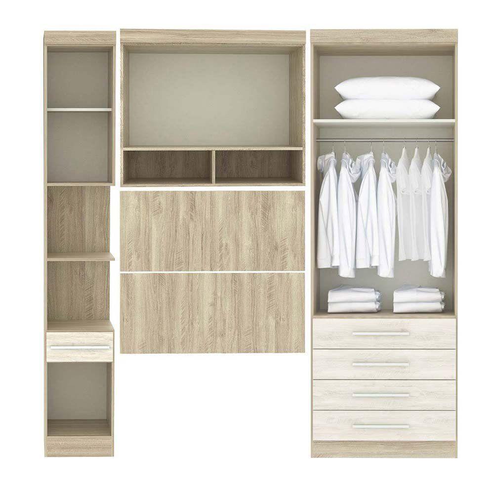 Guarda Roupa Modulado Solteiro 6 Portas 5 Gavetas Com Cabeceira Master Luciane Moveis Avelã Rústico Com ártico Rústico - 2