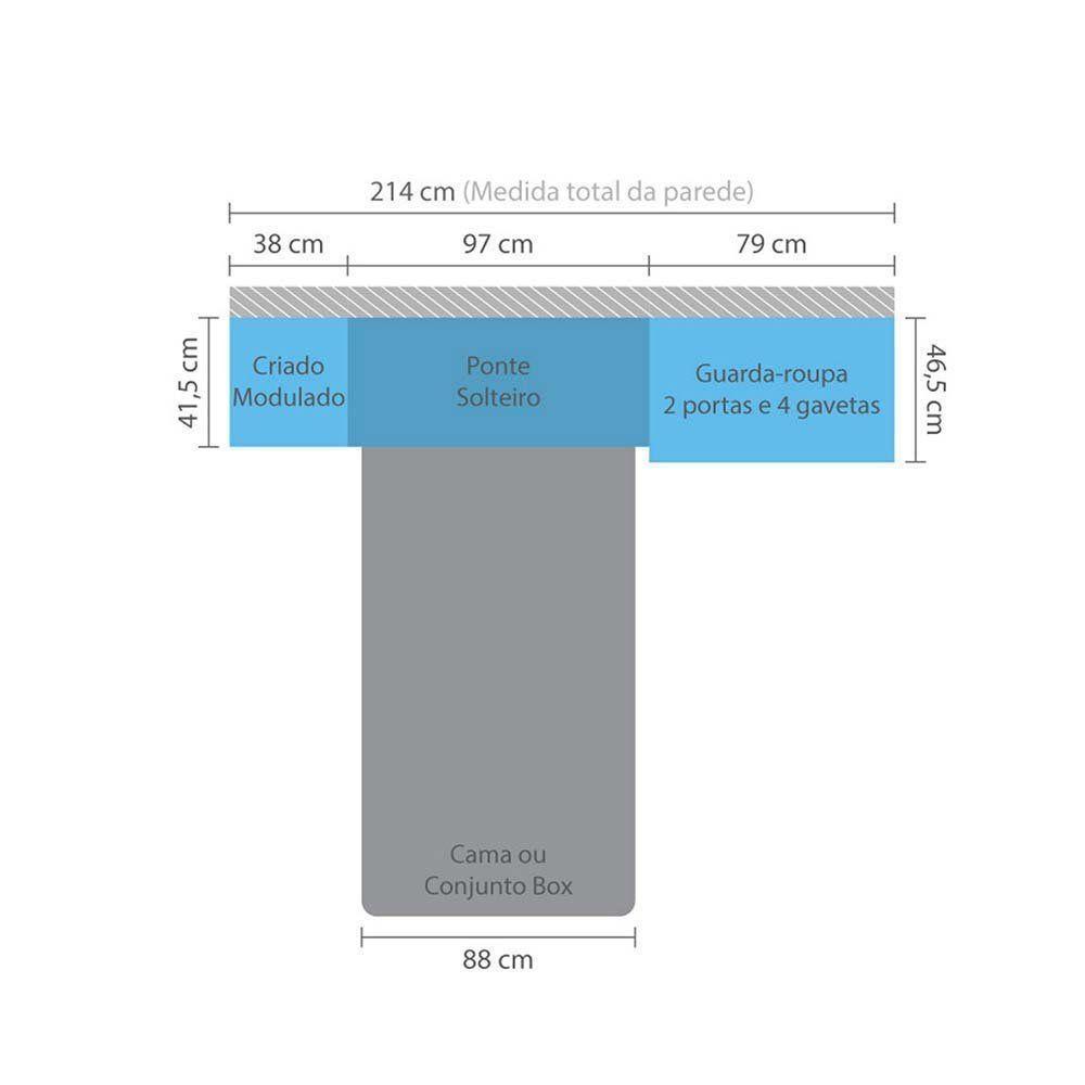 Guarda Roupa Modulado Solteiro 6 Portas 5 Gavetas Com Cabeceira Master Luciane Moveis Avelã Rústico Com ártico Rústico - 5
