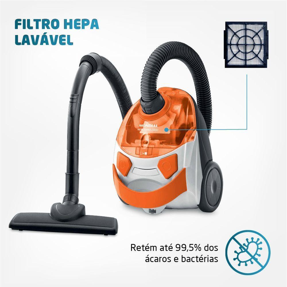 Aspirador De Pó Mondial Turbo Hepa Branco e Laranja AP-15 127V - 3