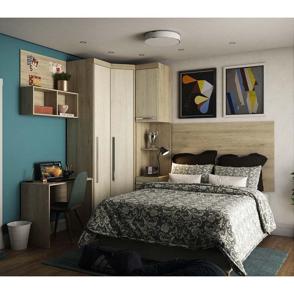 Guarda Roupa 4 Portas C/Cabeceira E Escrivaninha Avelã - 1