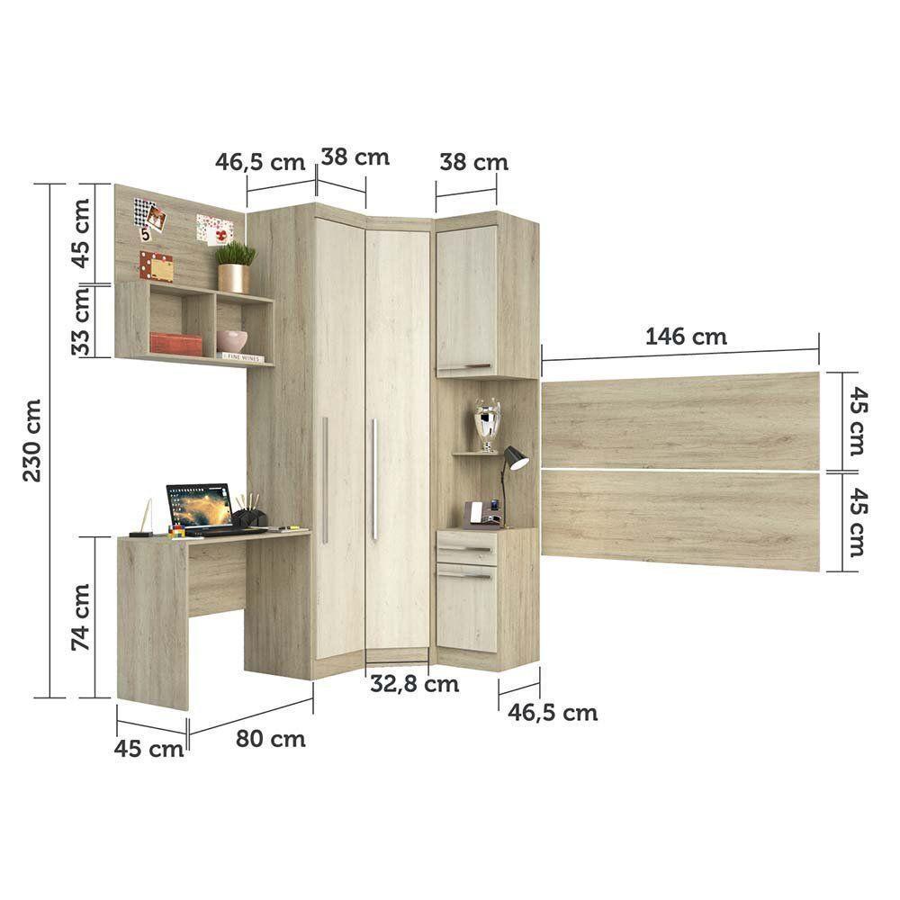 Guarda Roupa 4 Portas C/Cabeceira E Escrivaninha Avelã - 5