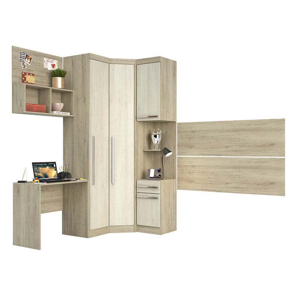 Guarda Roupa 4 Portas C/Cabeceira E Escrivaninha Avelã - 7