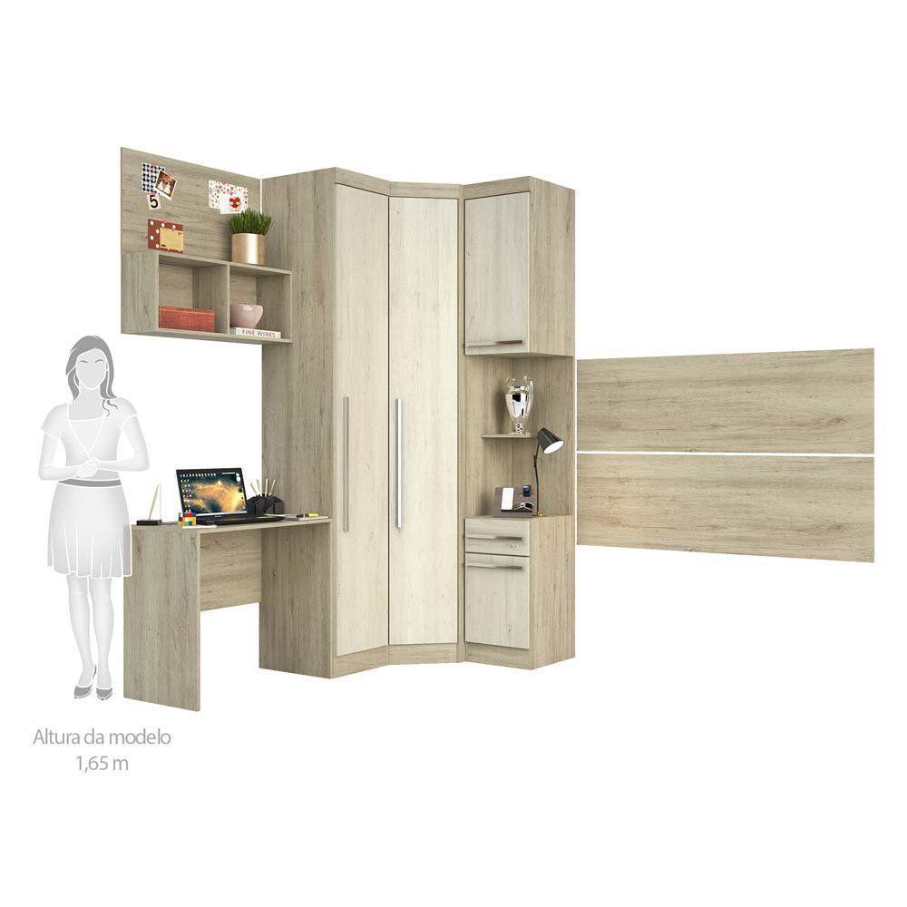 Guarda Roupa 4 Portas C/Cabeceira E Escrivaninha Avelã - 10
