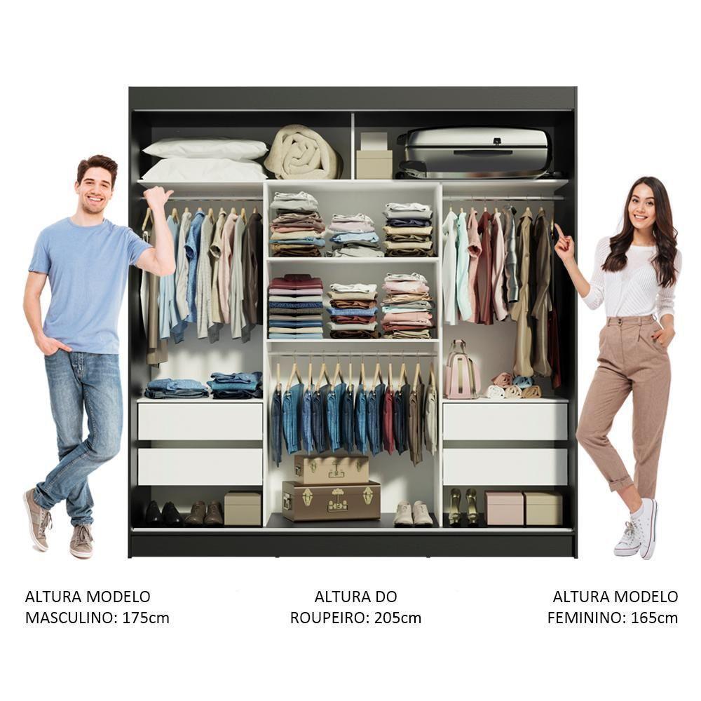 Guarda-roupa Casal Reno 3 Portas de Correr Espelhos Madesa - 4