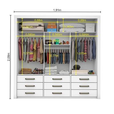 Guarda Roupa Casal Anjos Plus 3 Portas de Correr 9 Gavetas Branco Carioca Móveis