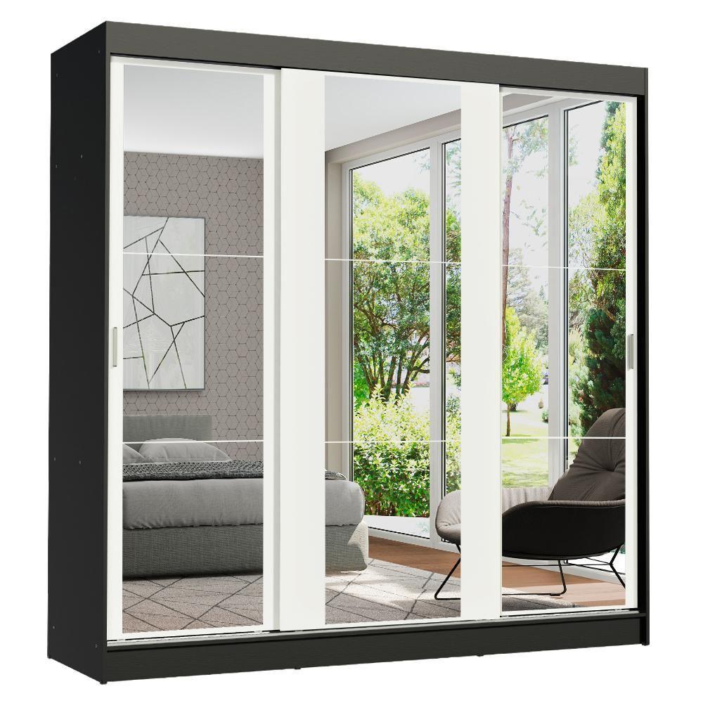 Guarda-roupa Casal Reno 3 Portas de Correr de Espelho Madesa - 2