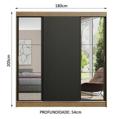 Guarda Roupa Casal Reno 3 Portas de Correr 4 Gavetas Rustic-preto Madesa