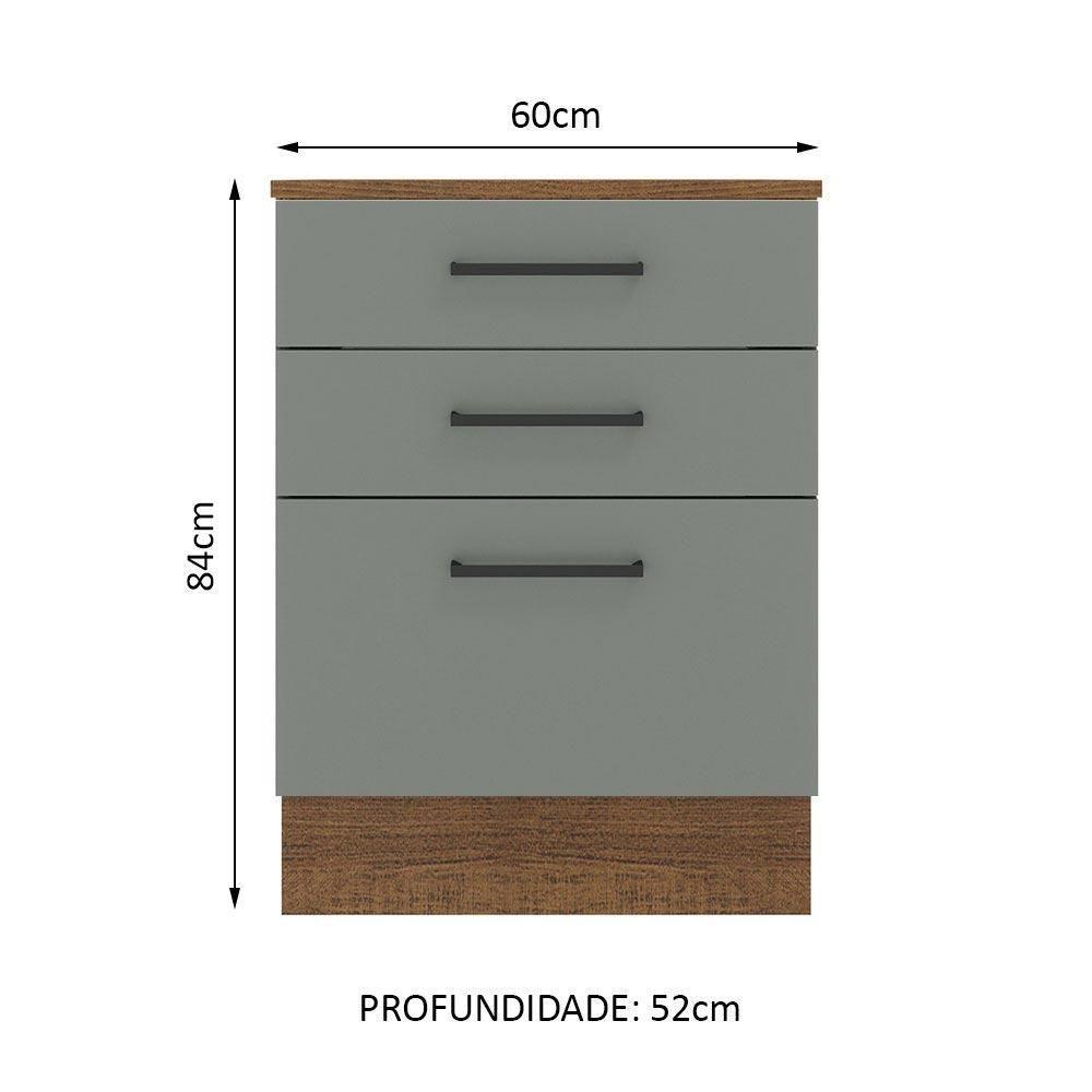 Balcão Agata 60 Cm 3 Gavetas Rustic/Cinza Madesa - 4