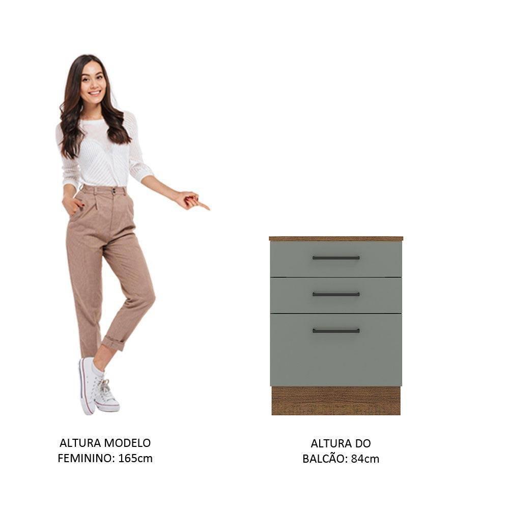 Balcão Agata 60 Cm 3 Gavetas Rustic/Cinza Madesa - 6