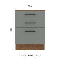 Balcão Agata 60 Cm 3 Gavetas Rustic/Cinza Madesa