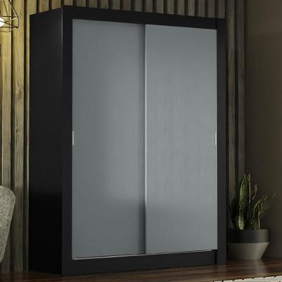 Guarda Roupa Solteiro Denver 2 Portas de Correr Preto-Cinza